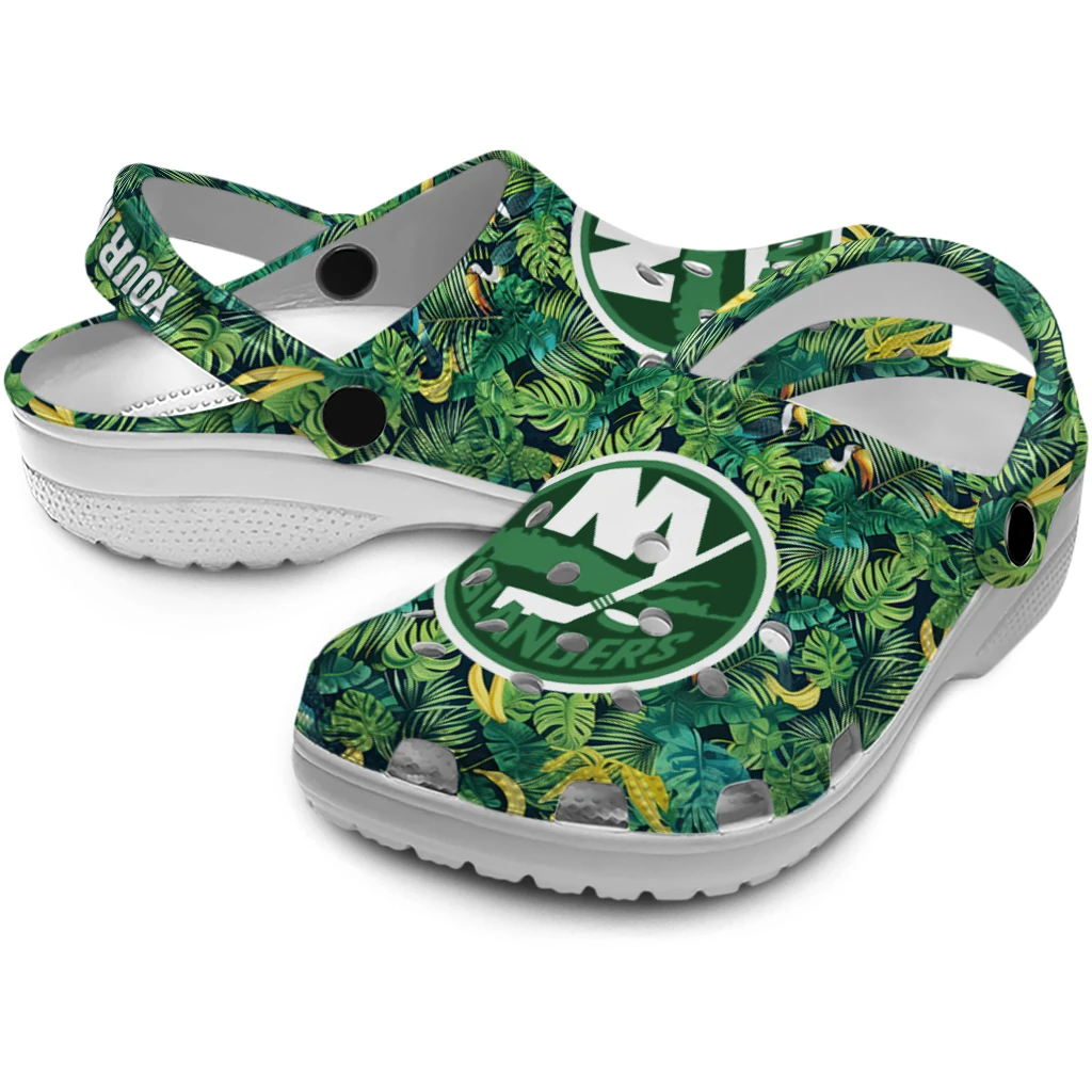 personalized new york islanders tropical leaves clogs high quality personalized new york islanders tropical leaves clogs high quality
