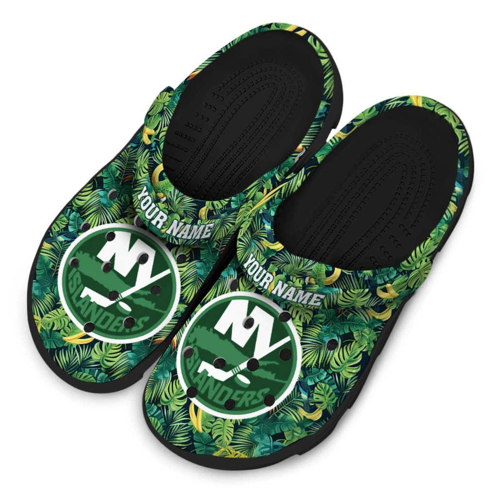 personalized new york islanders tropical leaves clogs latest model personalized new york islanders tropical leaves clogs latest model
