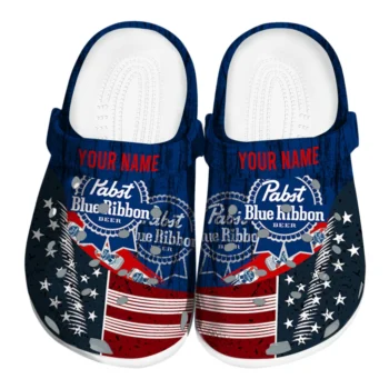 personalized pabst blue ribbon american blue red clogs best selling hey clogs