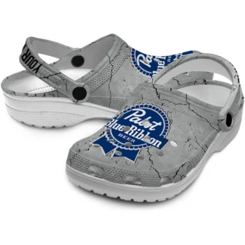 personalized pabst blue ribbon cracked concrete gray blue clogs high quality hey clogs