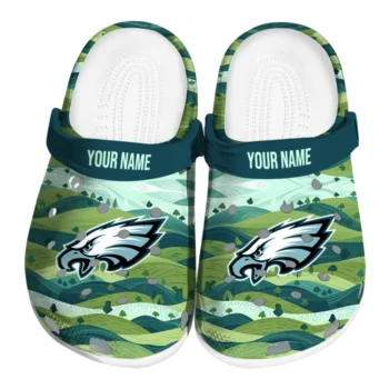 personalized philadelphia eagles hills illustration clogs best selling