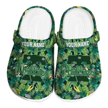 personalized philadelphia phillies tropical leaves clogs best selling