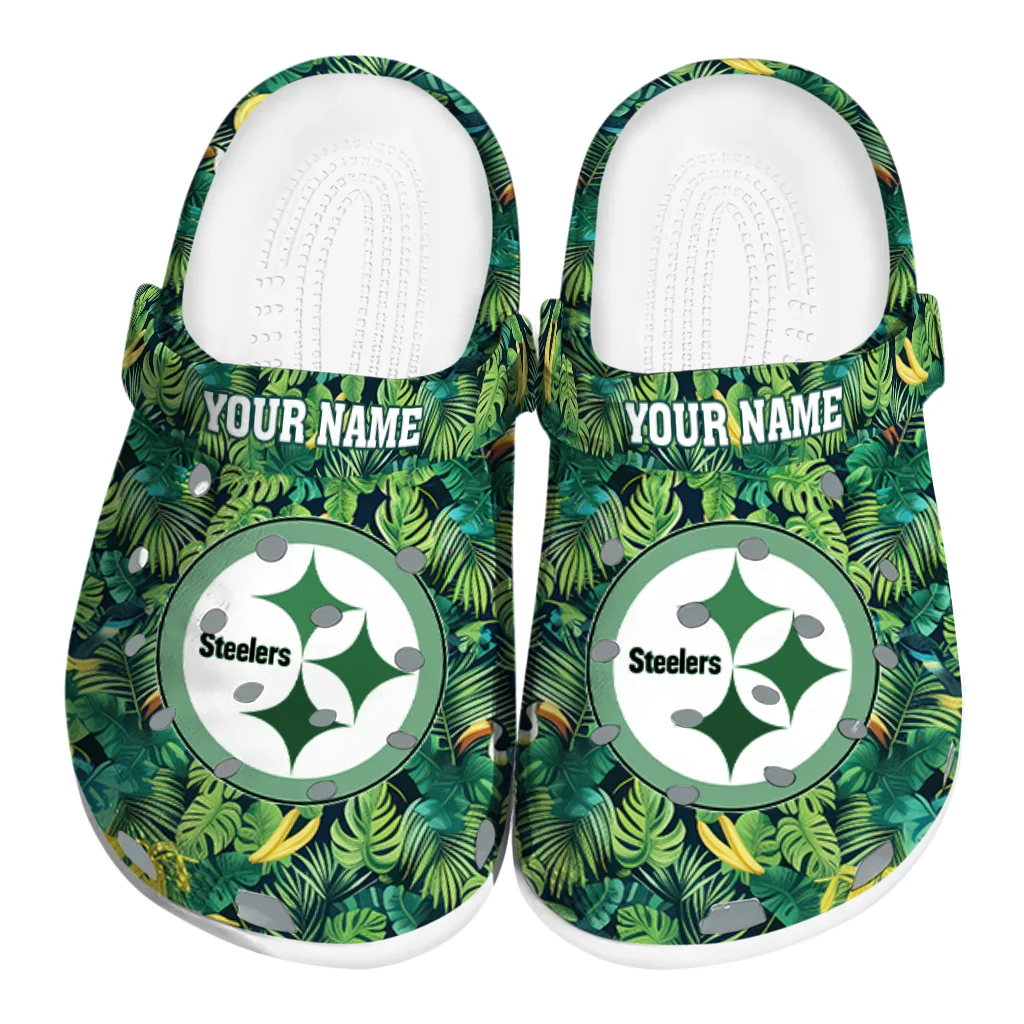 personalized pittsburgh steelers tropical leaves clogs best selling personalized pittsburgh steelers tropical leaves clogs best selling