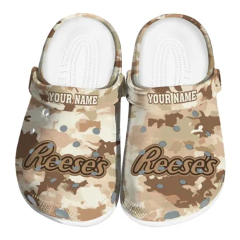 personalized reeses camo script beige brown clogs best selling hey clogs