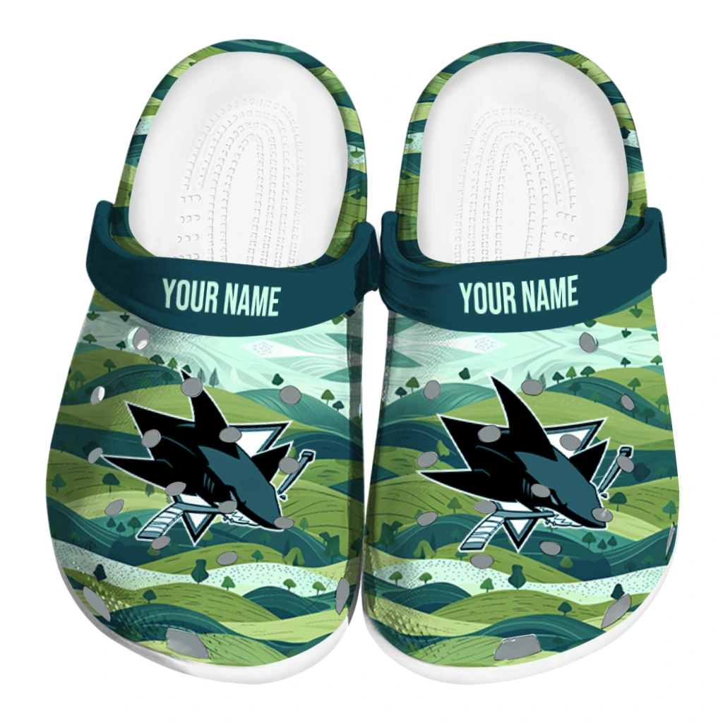 personalized san jose sharks hills illustration clogs best selling personalized san jose sharks hills illustration clogs best selling