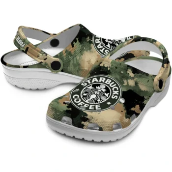 personalized starbucks camouflage green brown clogs high quality hey clogs