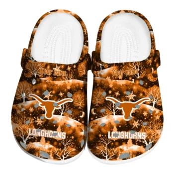 personalized texas longhorns snowy hills clogs best selling