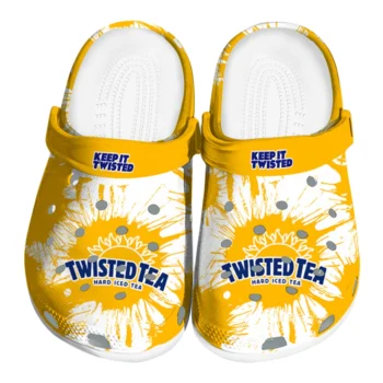 personalized twisted tea splash burst yellow white clogs best selling hey clogs