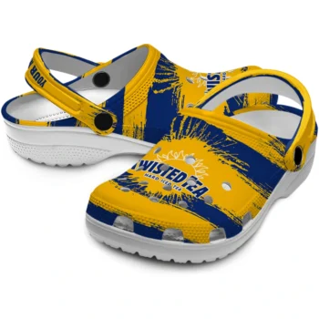 personalized twisted tea sun splash blue yellow clogs high quality hey clogs
