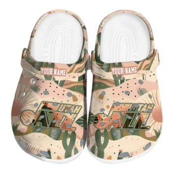 personalized utah jazz desert cactus pattern clogs best selling