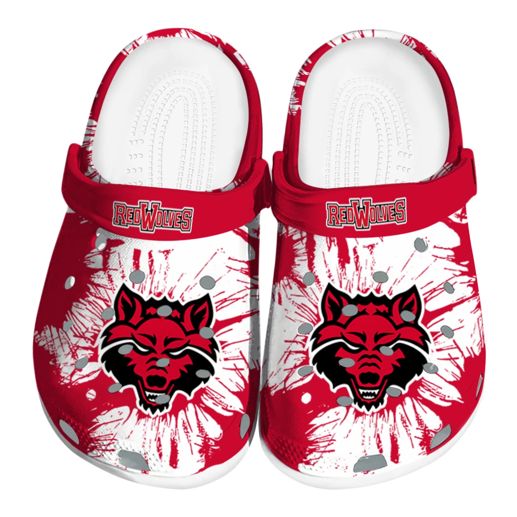 arkansas-state-red-wolves-splatter-graphics-clogs-best-selling arkansas state red wolves splatter graphics clogs best selling