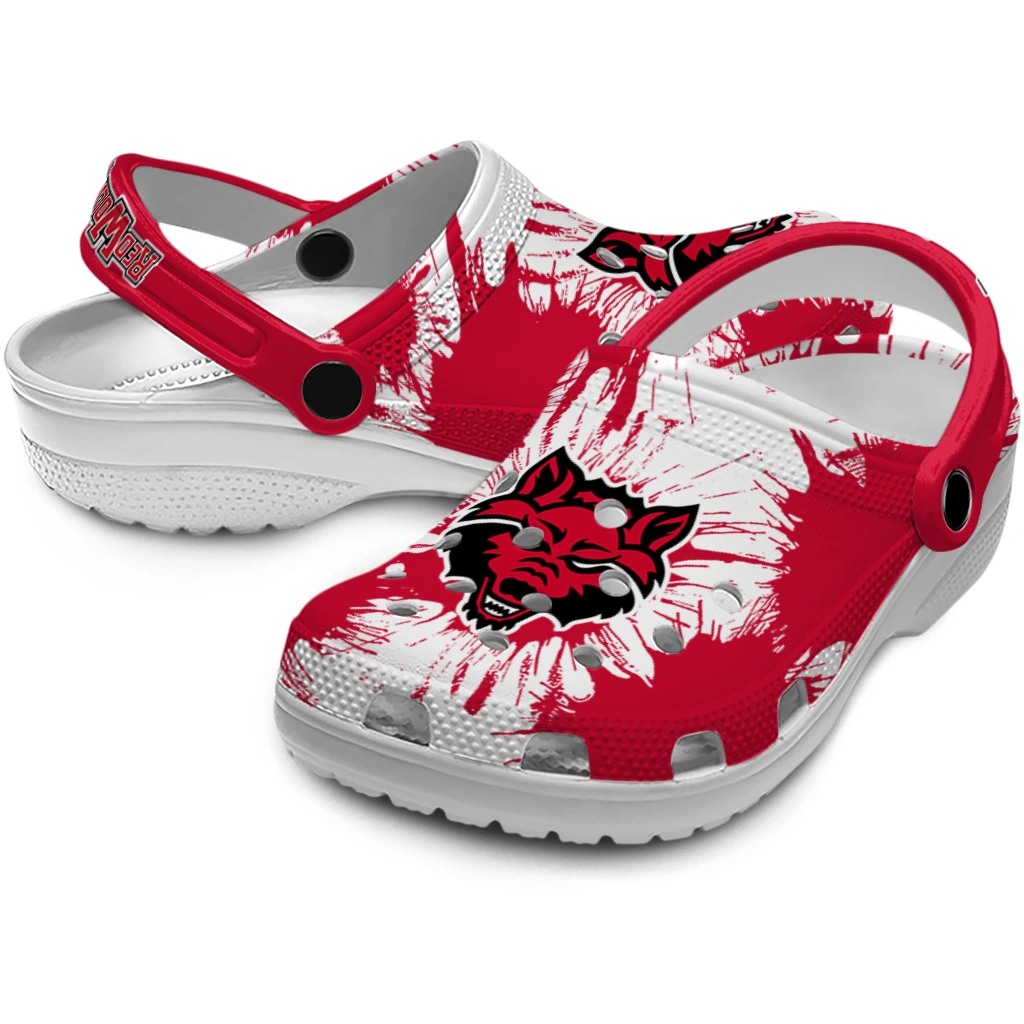 arkansas-state-red-wolves-splatter-graphics-clogs-high-quality