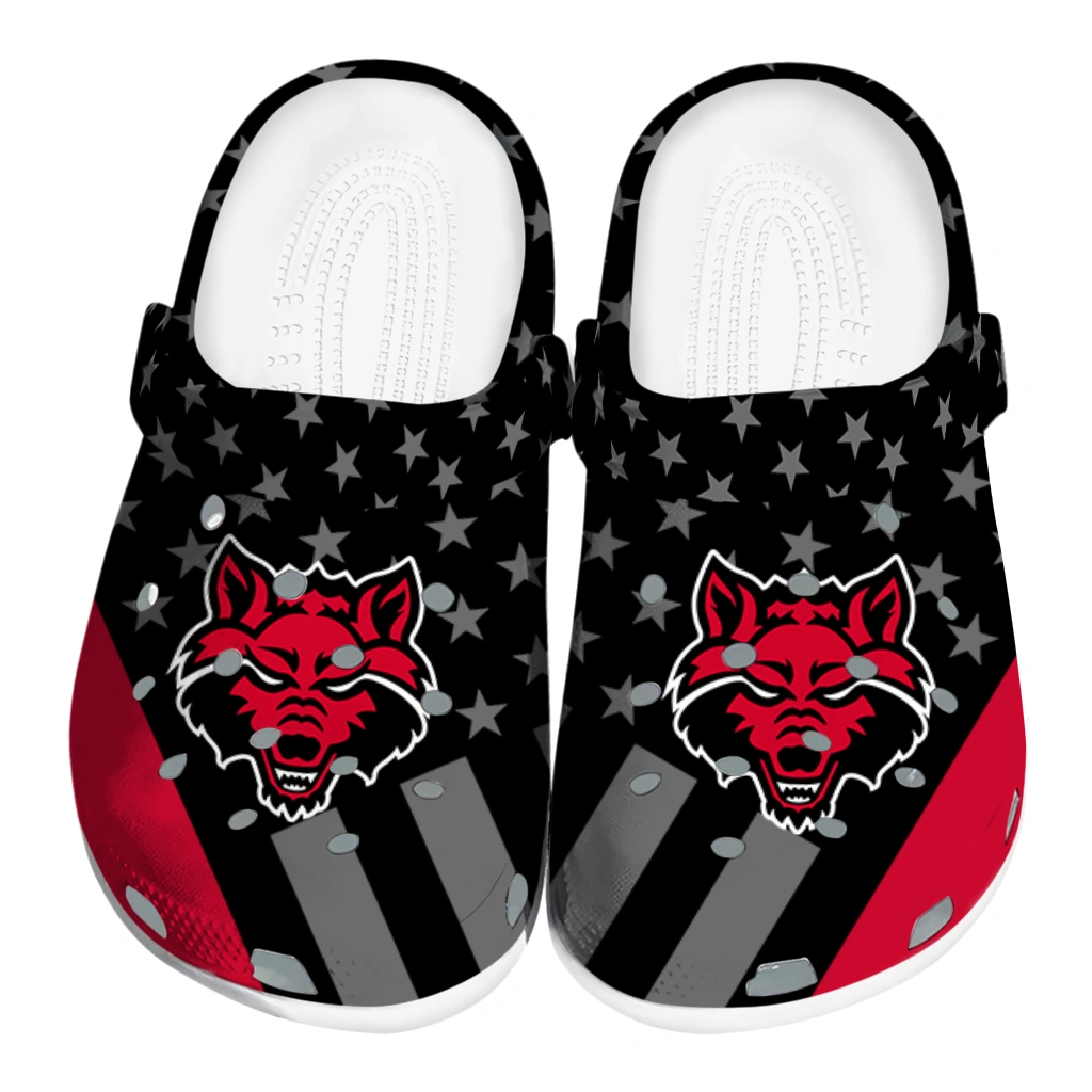 arkansas-state-red-wolves-stellar-stripes-theme-clogs-best-selling arkansas state red wolves stellar stripes theme clogs best selling