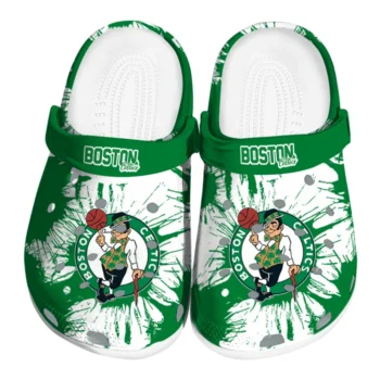 Boston Celtics Splatter Graphics Clogs