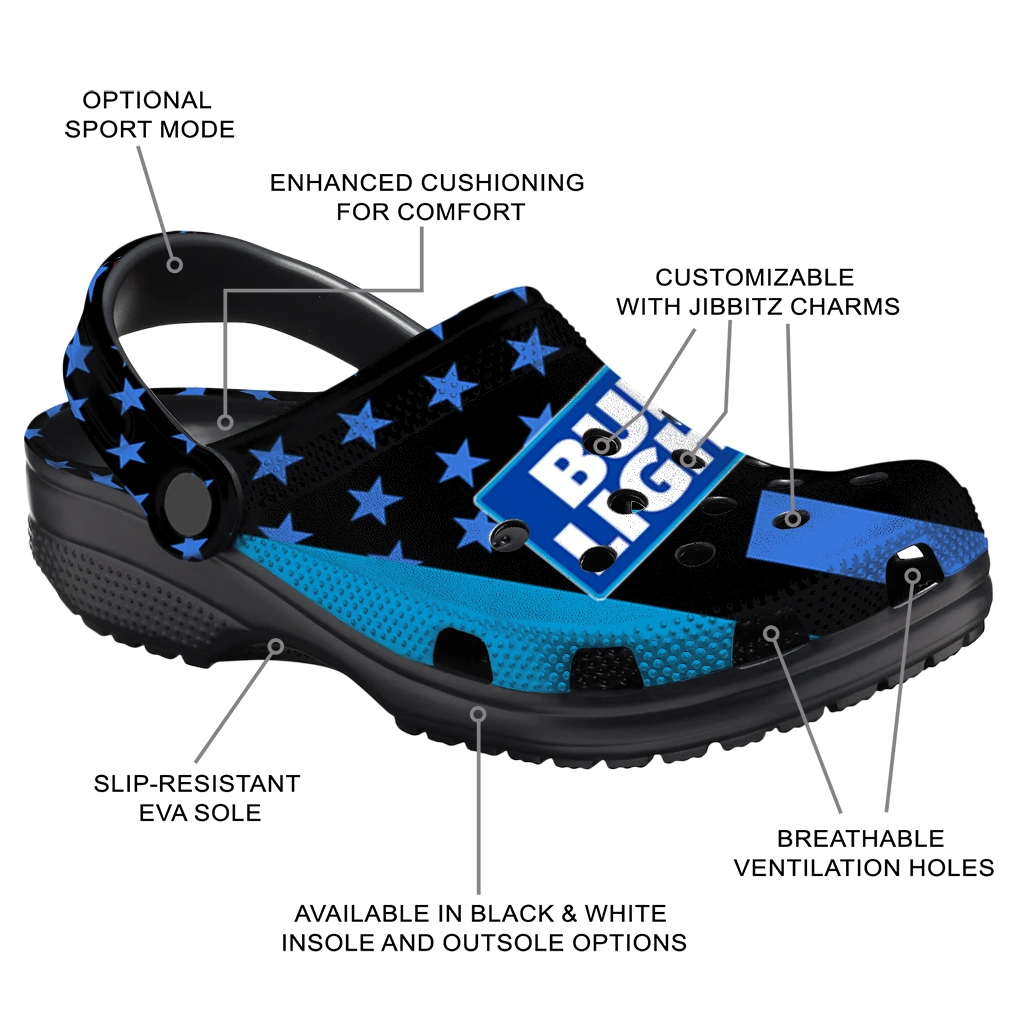 bud-light-blue-stars-blue-black-clogs-new-arrival-hey-clogs.webp