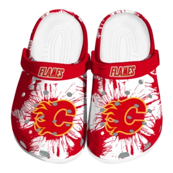 Calgary Flames Splatter Graphics Clogs