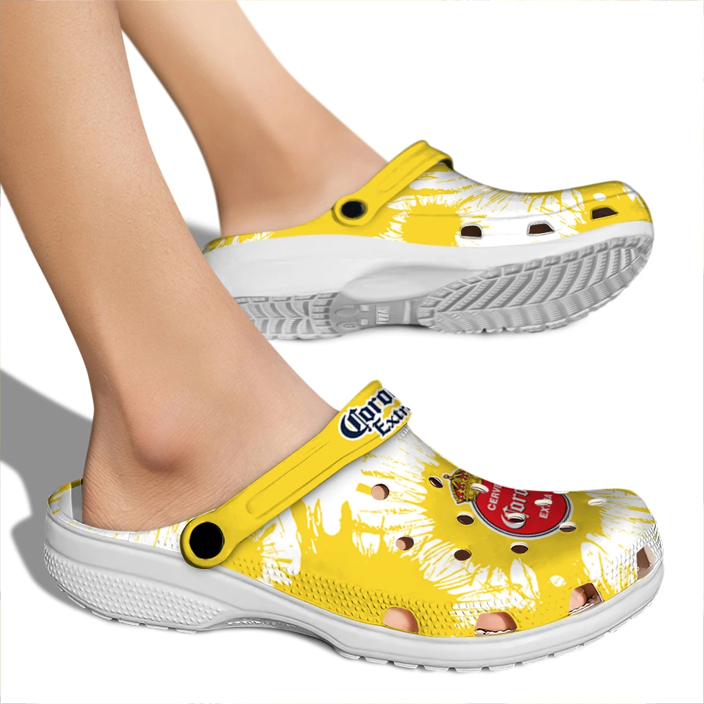 corona-beer-brush-paint-yellow-white-clogs-fashion-forward-hey-clogs.webp