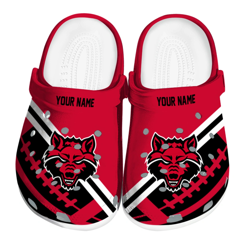 custom-arkansas-state-red-wolves-football-motif-clogs-best-selling custom arkansas state red wolves football motif clogs best selling