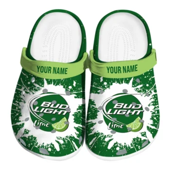 Custom Bud light Lime Brush Green White Clogs