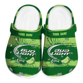 Custom Bud light Lime Brush Stripes Green LightGreen Clogs