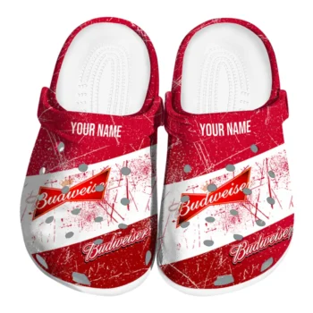 Custom Budweiser Scratch Red White Clogs