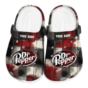 Custom Dr Pepper Logo Plaid Red Black Clogs