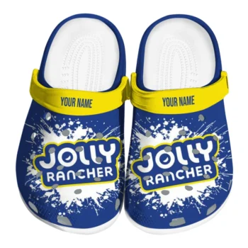 Custom Jolly rancher Logo Burst Blue Yellow Clogs
