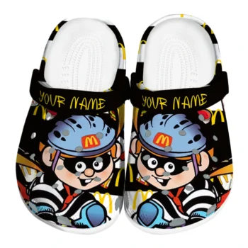 Custom McDonald's Masked Burglar Black Yellow Clogs