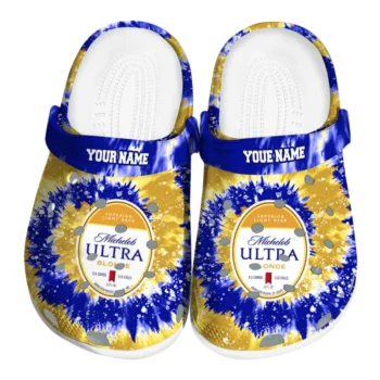 Custom Michelob Ultra Name Strip Blue Yellow Clogs