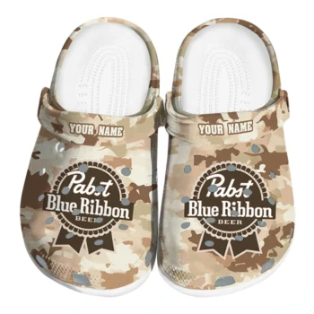 Custom Pabst Blue Ribbon Beige Camou Brown Beige Clogs