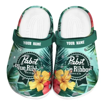 Custom Pabst Blue Ribbon Hawaii Green Red Clogs