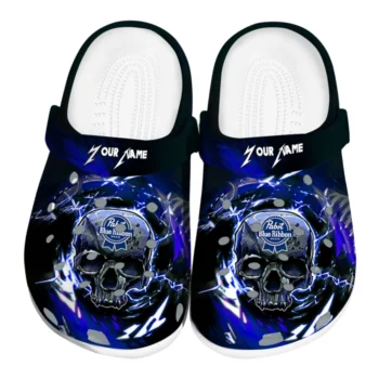 Custom Pabst Blue Ribbon Skull Blue Black Clogs