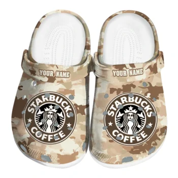 Custom Starbucks Brown Camouflage Beige Brown Clogs
