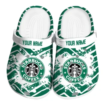 Custom Starbucks Brush Strokes Green White Clogs
