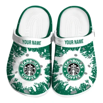 Custom Starbucks Burst Effect Green White Clogs