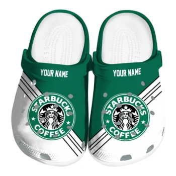 Custom Starbucks Logo Corners Green White Clogs