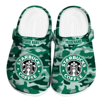 Custom Starbucks Pattern Green White Clogs