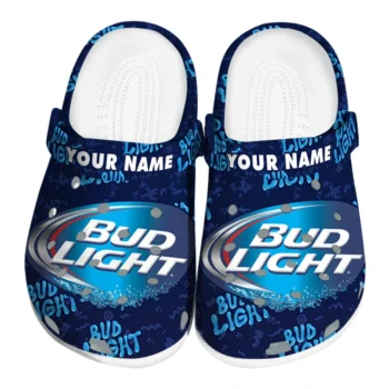 Customized Bud light Text Pattern Blue White Clogs