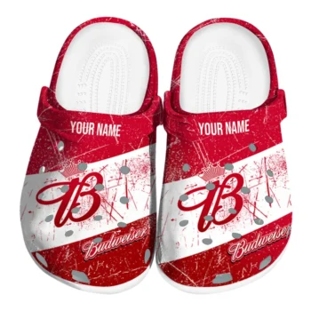 Customized Budweiser Bold B Red White Clogs