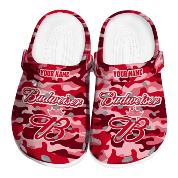 Customized Budweiser Camouflage Shapes Red Pink Clogs