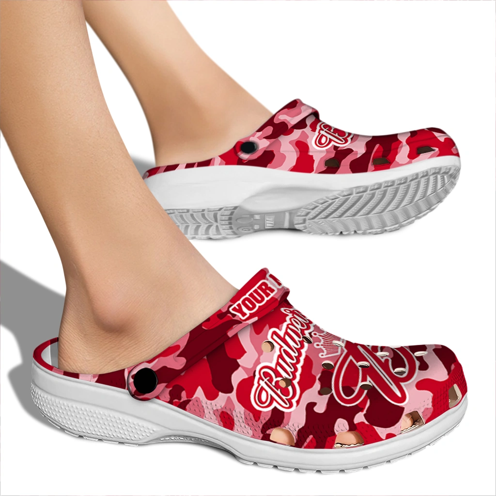 customized-budweiser-camouflage-shapes-red-pink-clogs-fashion-forward-hey-clogs.webp