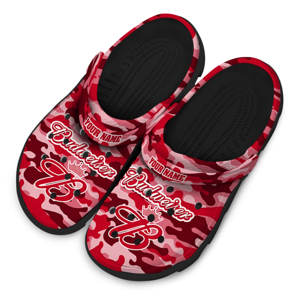 customized-budweiser-camouflage-shapes-red-pink-clogs-latest-model-hey-clogs.webp
