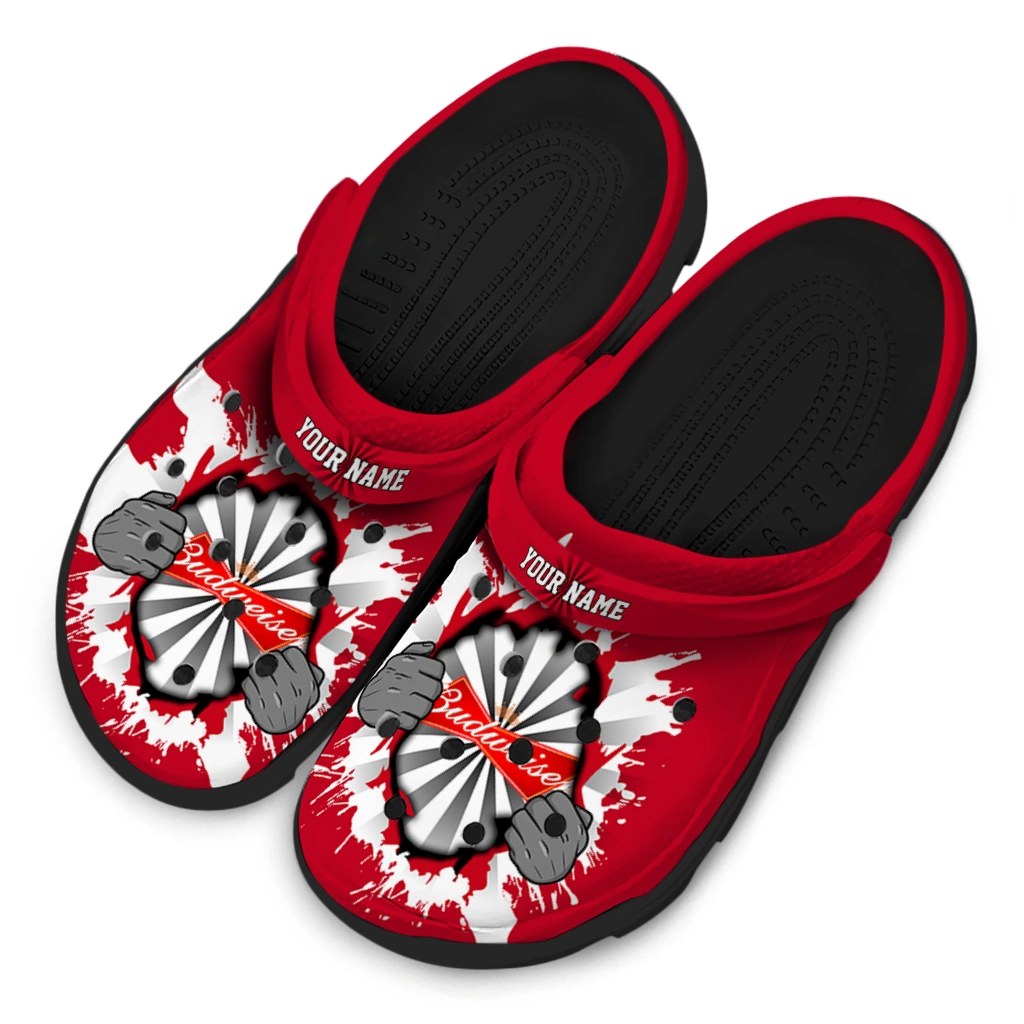 customized-budweiser-dartboard-hands-red-white-clogs-latest-model-hey-clogs.webp