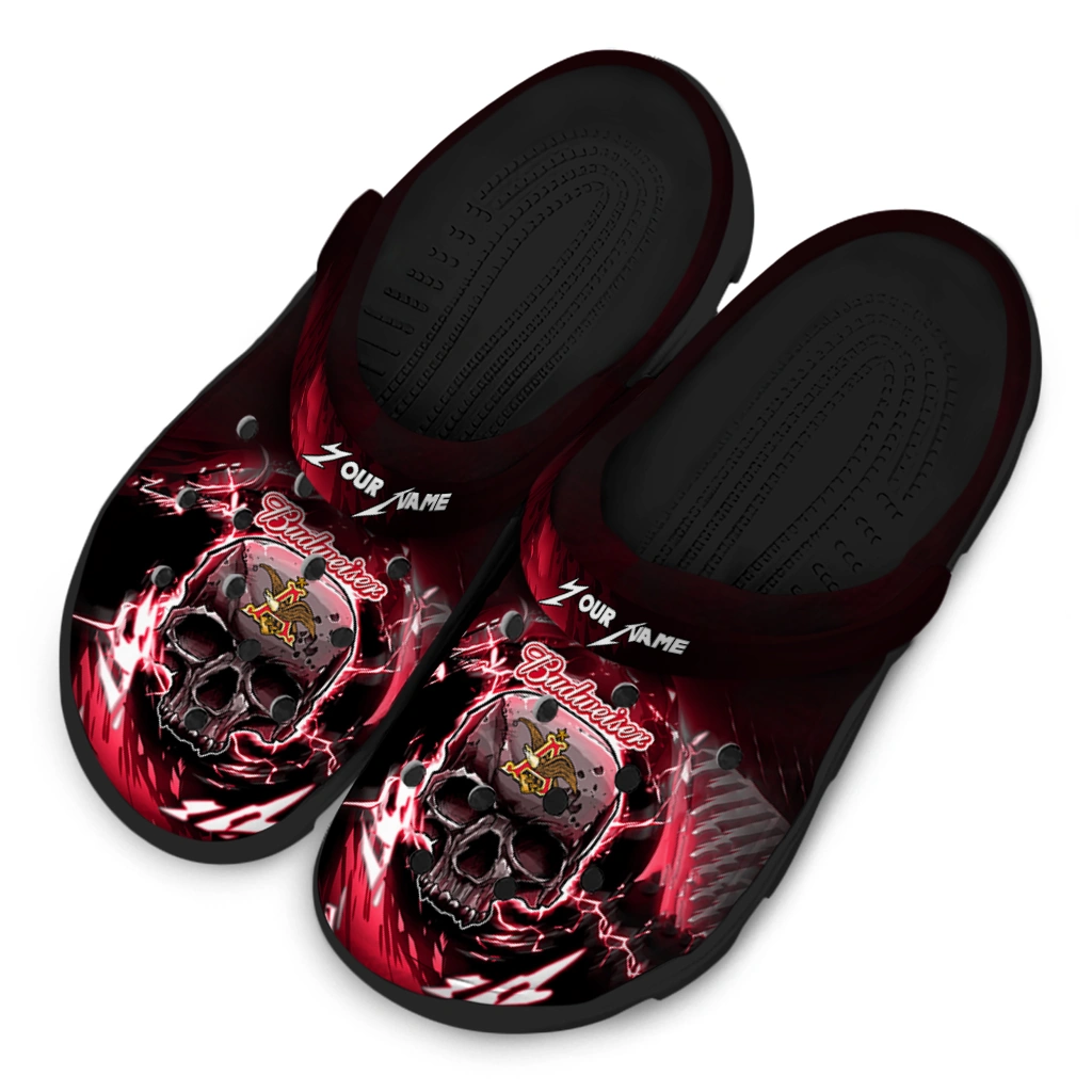 customized-budweiser-electric-skull-black-red-clogs-latest-model-hey-clogs.webp
