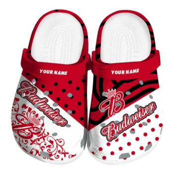 Customized Budweiser Hand Motif Red White Clogs