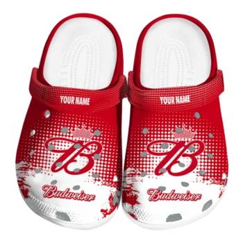 Customized Budweiser Name Stripe Red White Clogs