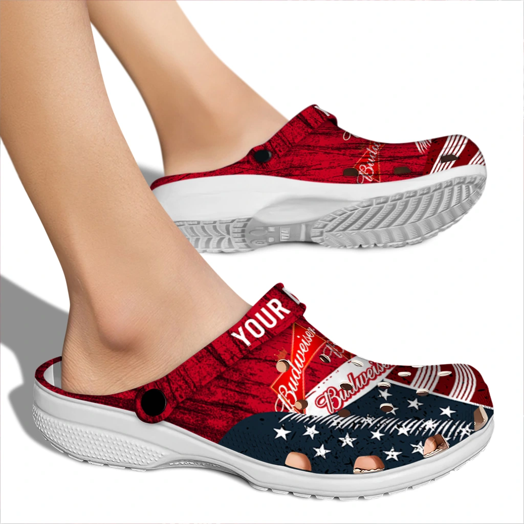 customized-budweiser-usa-flag-red-blue-clogs-fashion-forward-hey-clogs.webp