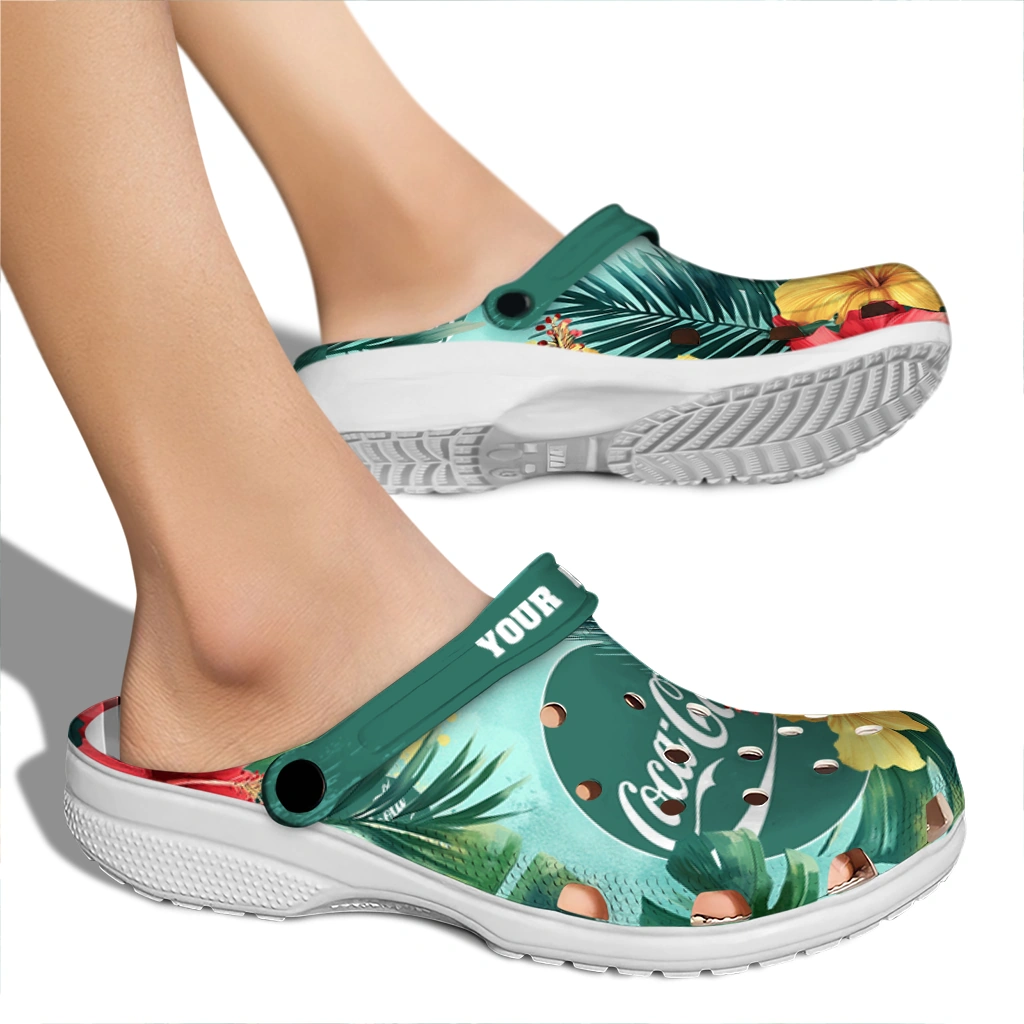 customized-coca-cola-hibiscus-cluster-green-red-clogs-fashion-forward-hey-clogs.webp