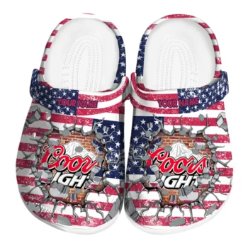 Customized Coors Light Beer Flag Burst Red Blue Clogs