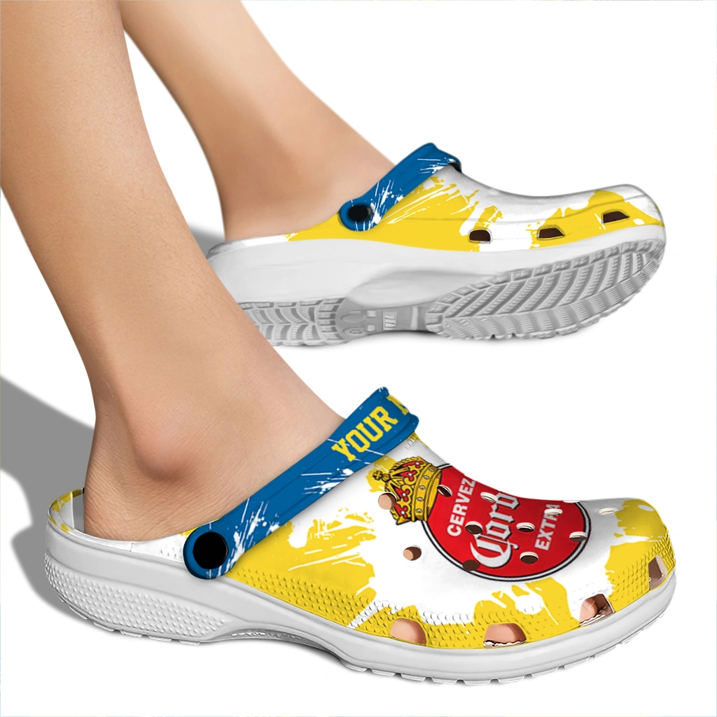 customized-corona-beer-brush-blast-yellow-white-clogs-fashion-forward-hey-clogs.webp